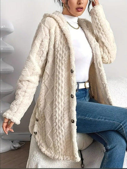 Erin | Cozy Oversized Fleece Hooded Cardigan with Button Front
