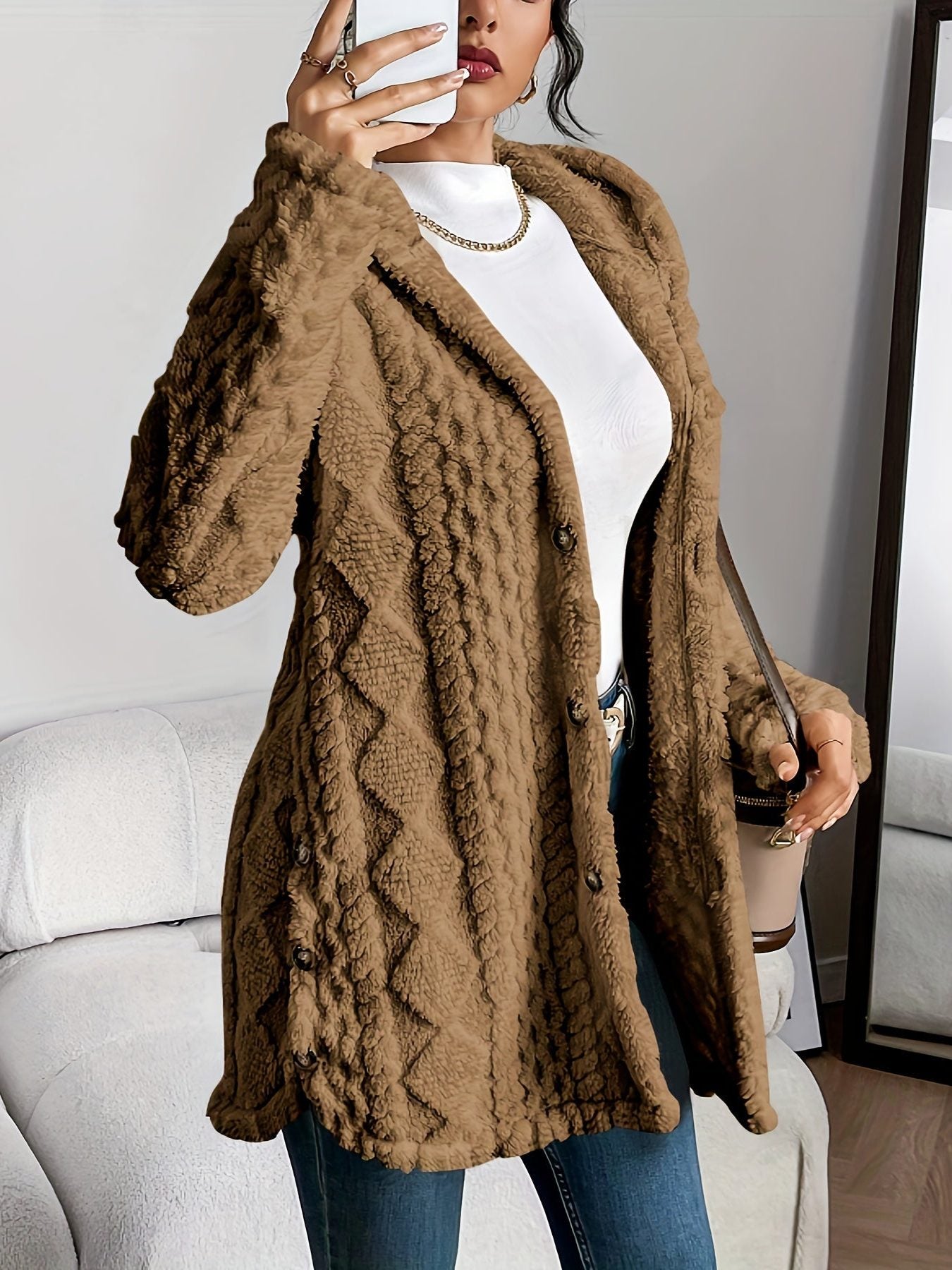 Erin | Cozy Oversized Fleece Hooded Cardigan with Button Front