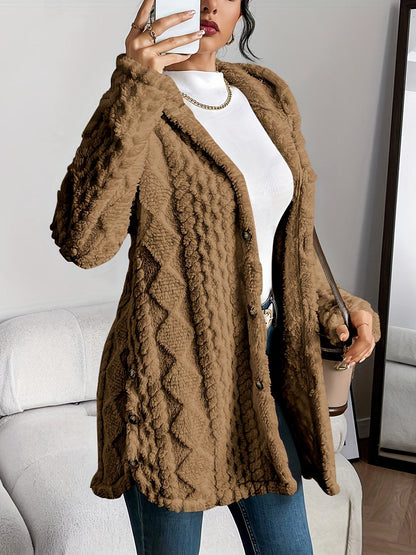Erin | Cozy Oversized Fleece Hooded Cardigan with Button Front