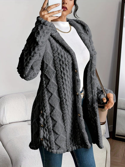 Erin | Cozy Oversized Fleece Hooded Cardigan with Button Front