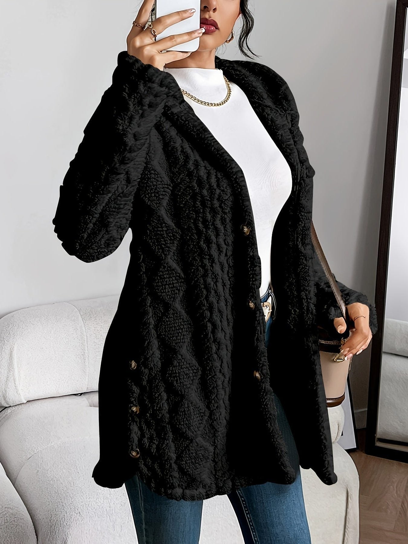 Erin | Cozy Oversized Fleece Hooded Cardigan with Button Front