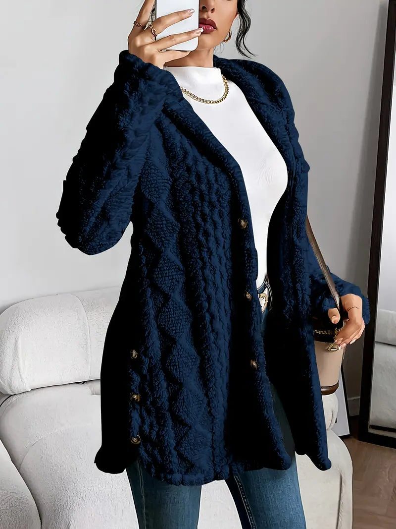 Erin | Cozy Oversized Fleece Hooded Cardigan with Button Front