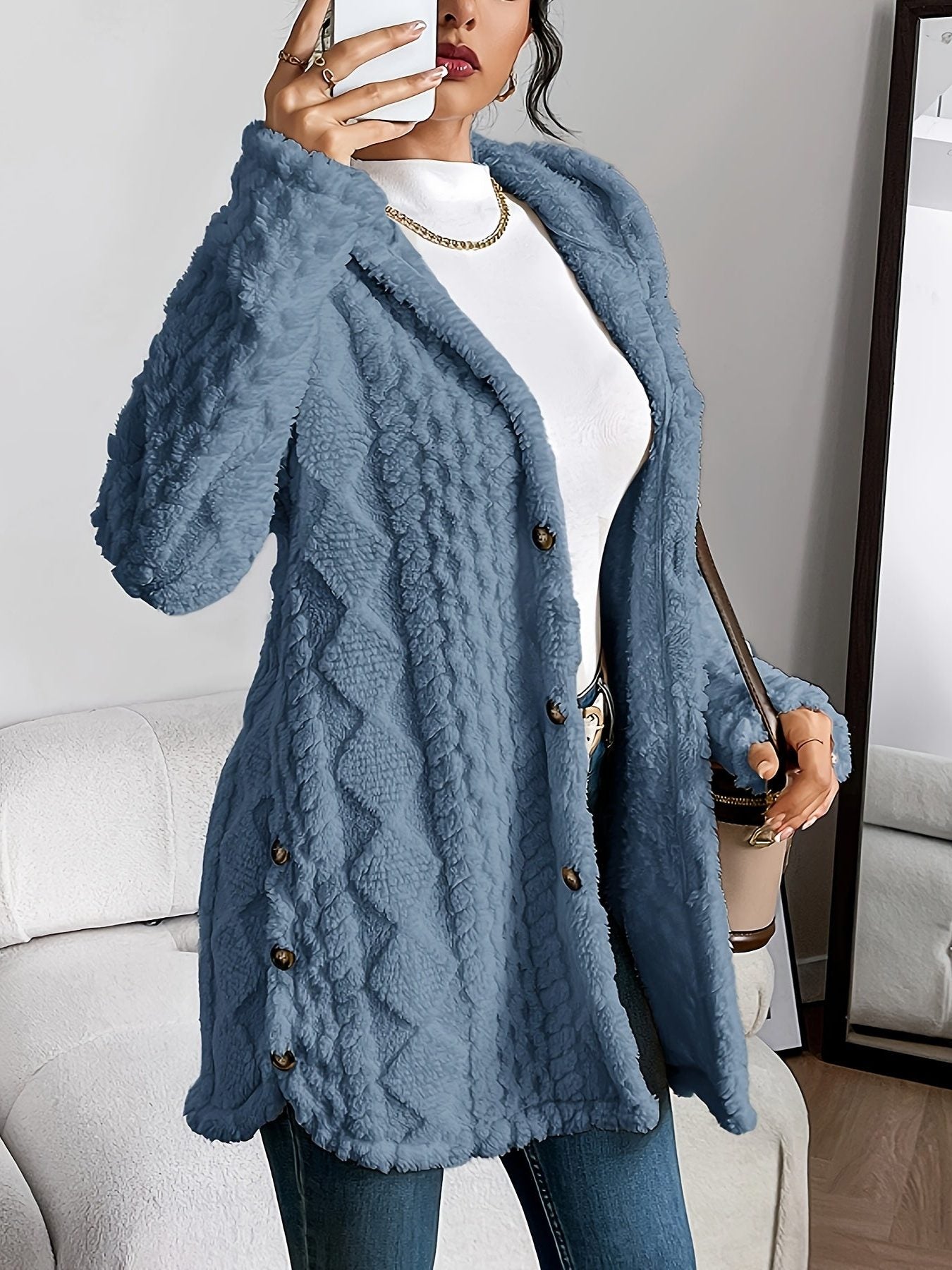 Erin | Cozy Oversized Fleece Hooded Cardigan with Button Front