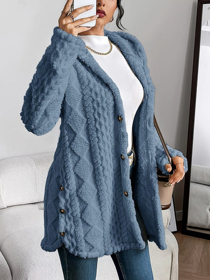 Erin | Cozy Oversized Fleece Hooded Cardigan with Button Front