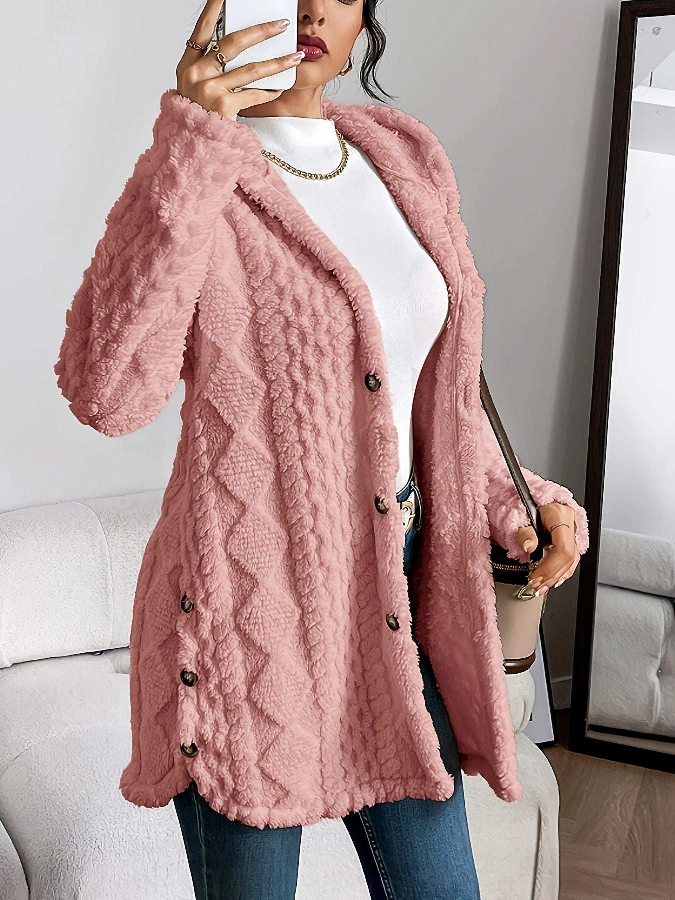 Erin | Cozy Oversized Fleece Hooded Cardigan with Button Front