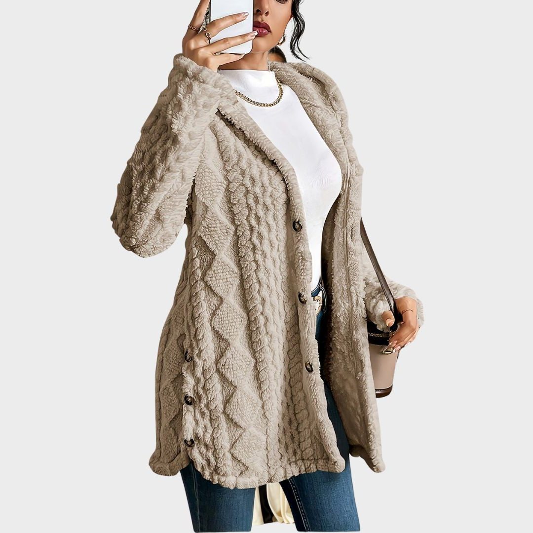 Erin | Cozy Oversized Fleece Hooded Cardigan with Button Front
