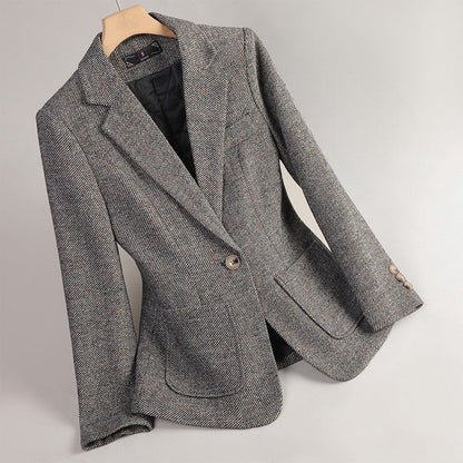 Margot | Classic Speckled Tweed Blazer with Single Button Front