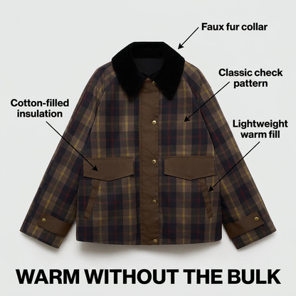 Leighton | Cozy Plaid Button-Down Faux Fur Jacket Coat with Pockets