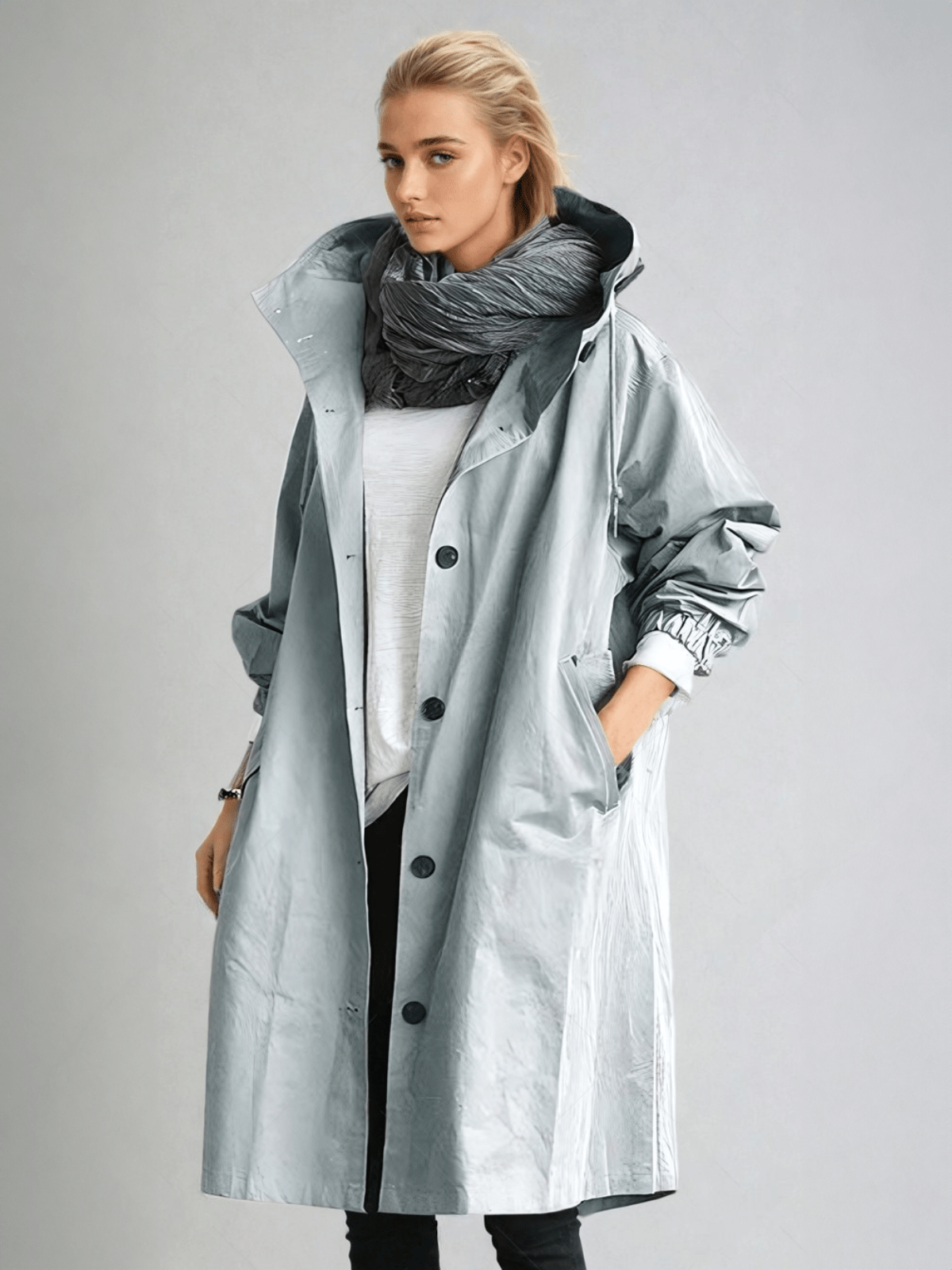 Tamora | Minimalist Oversized Hooded Trench Coat with Button Front