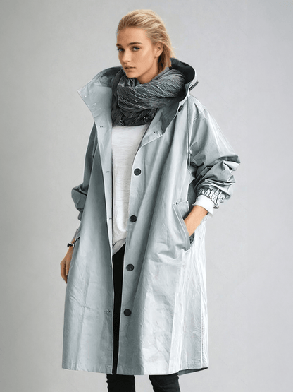Tamora | Minimalist Oversized Hooded Trench Coat with Button Front