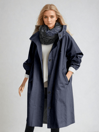 Tamora | Minimalist Oversized Hooded Trench Coat with Button Front