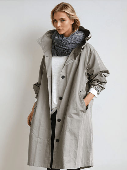 Tamora | Minimalist Oversized Hooded Trench Coat with Button Front