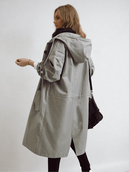 Tamora | Minimalist Oversized Hooded Trench Coat with Button Front