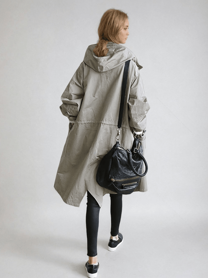 Tamora | Minimalist Oversized Hooded Trench Coat with Button Front