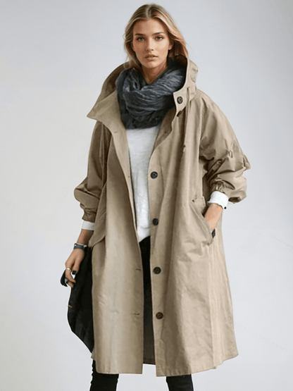 Tamora | Minimalist Oversized Hooded Trench Coat with Button Front