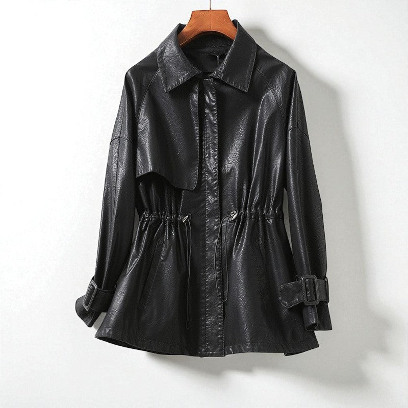Kendall | Edgy Faux Leather Jacket with Cinched Waist and Pockets