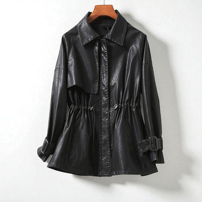 Kendall | Edgy Faux Leather Jacket with Cinched Waist and Pockets