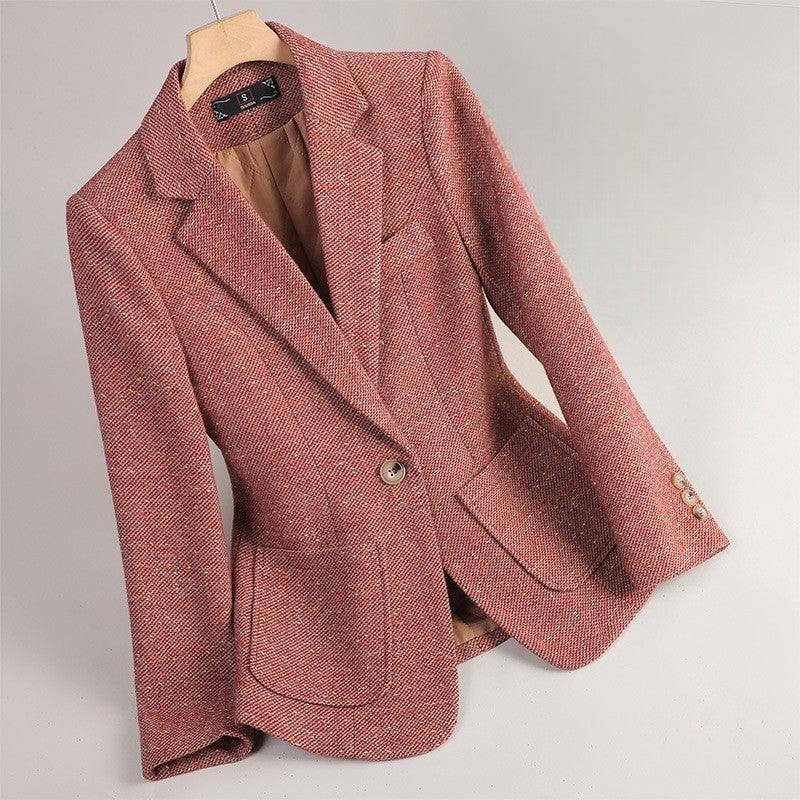 Margot | Classic Speckled Tweed Blazer with Single Button Front