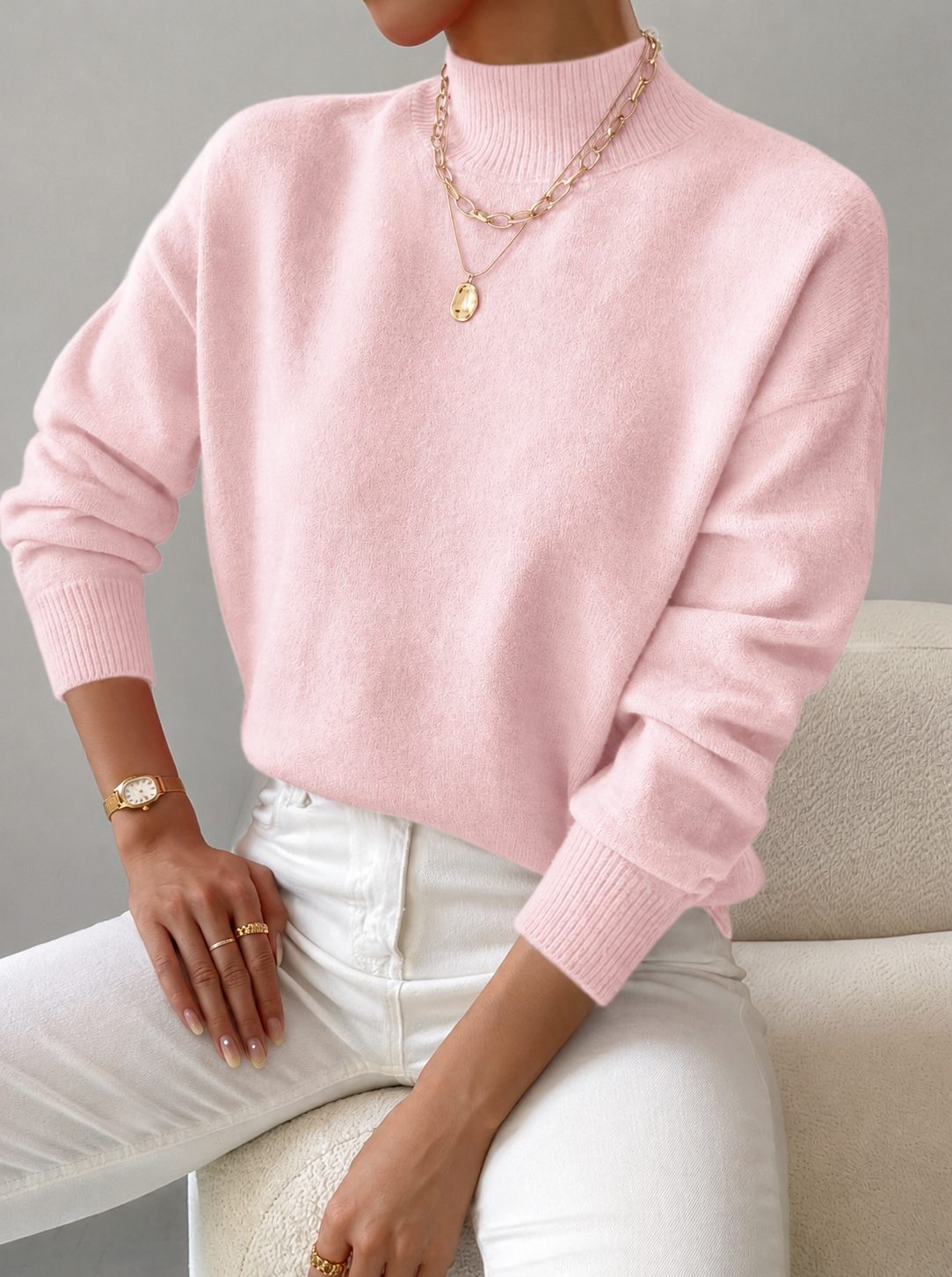 Corinne | Elegant Ribbed Knit Turtleneck Sweater with Fitted Body