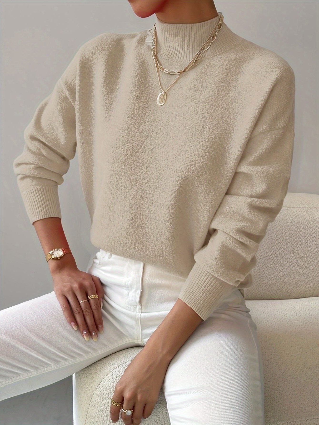 Corinne | Elegant Ribbed Knit Turtleneck Sweater with Fitted Body