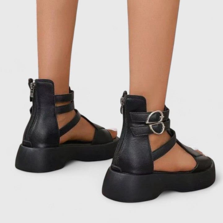 Ivana | Stylish Strap Platform Sandals with Zipper and Buckle