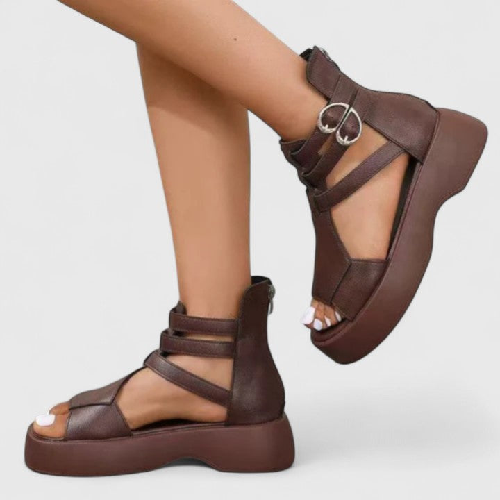 Ivana | Stylish Strap Platform Sandals with Zipper and Buckle
