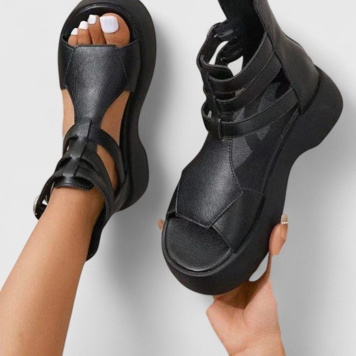 Ivana | Stylish Strap Platform Sandals with Zipper and Buckle