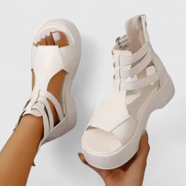 Ivana | Stylish Strap Platform Sandals with Zipper and Buckle
